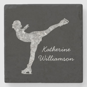 Custom Figure Skating Ice Skating Silver Shimmer Stone Coaster