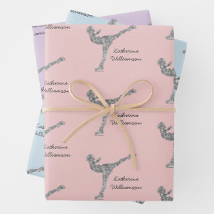 Custom Figure Skating Ice Skating Silver Shimmer Wrapping Paper Sheet