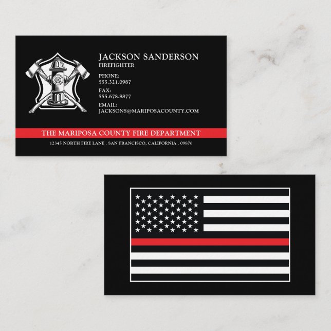 Custom Fire Department Firefighter Red Line Logo Business Card (Front/Back)