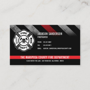 Custom Fire Department Firefighter Red Line Logo Business Card