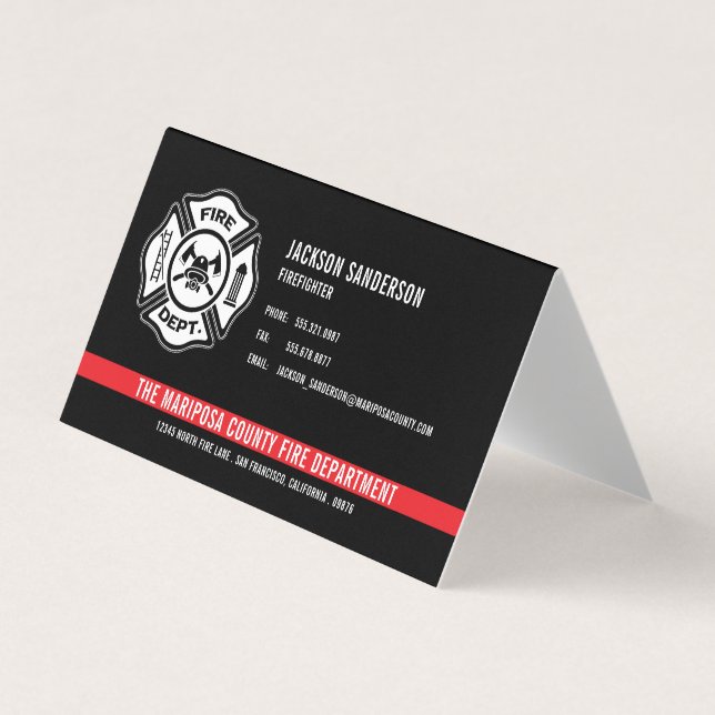 Custom Fire Department Firefighter Red Line Logo Business Card (Front)