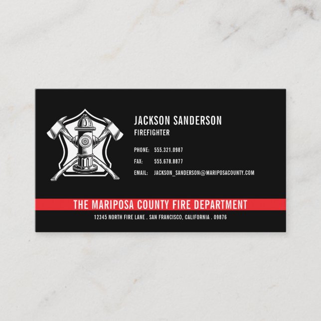 Custom Fire Department Firefighter Red Line Logo Business Card (Front)