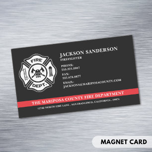 Custom Fire Department Firefighter Red Line Logo Magnetic Business Card