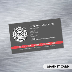 Custom Fire Department Firefighter Red Line Logo Magnetic Business Card