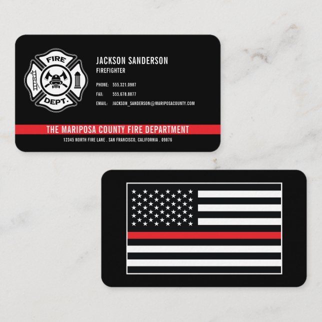 Custom Fire Department Logo Firefighter Red Line Business Card (Front/Back)