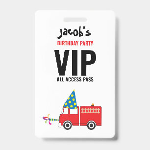 Custom Fire Truck Birthday Party Pass Favour ID Badge