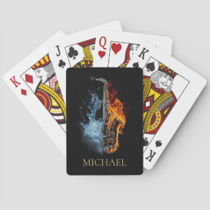 Custom Fire & Water Luxury Musician Saxophone Playing Cards
