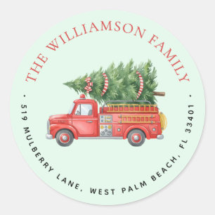 Custom Firefighter Christmas Fire Truck Address Classic Round Sticker