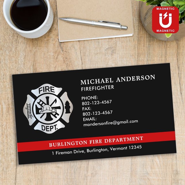 Custom Firefighter Fire Department Emblem Logo Magnetic Business Card (Creator Uploaded)