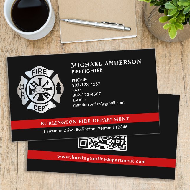 Custom Firefighter Fire Department QR Code Logo Business Card (Creator Uploaded)