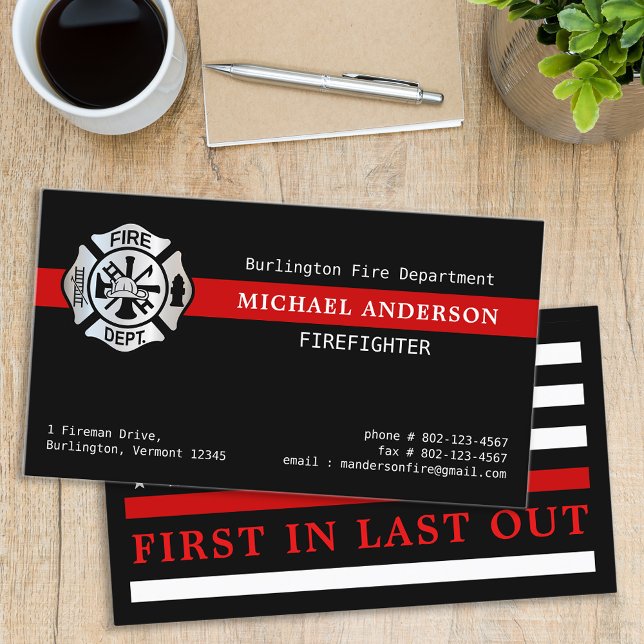 Custom Firefighter Fire Department Red Line Logo Business Card (Creator Uploaded)
