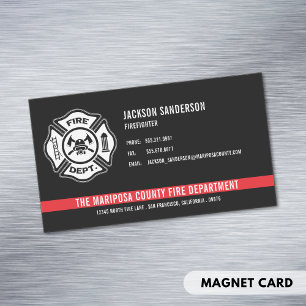 Custom Firefighter Fire Department Red Line Logo Magnetic Business Card