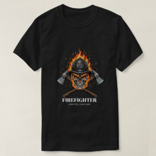 Custom Firefighter Flame Skull Inferno Crossed  T-Shirt