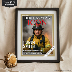 Custom Firefighter Gift Fireman Magazine Cover Poster
