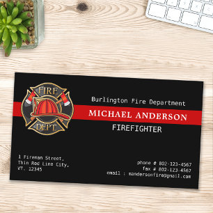 Custom Firefighter Red Line Fire Department Logo Business Card