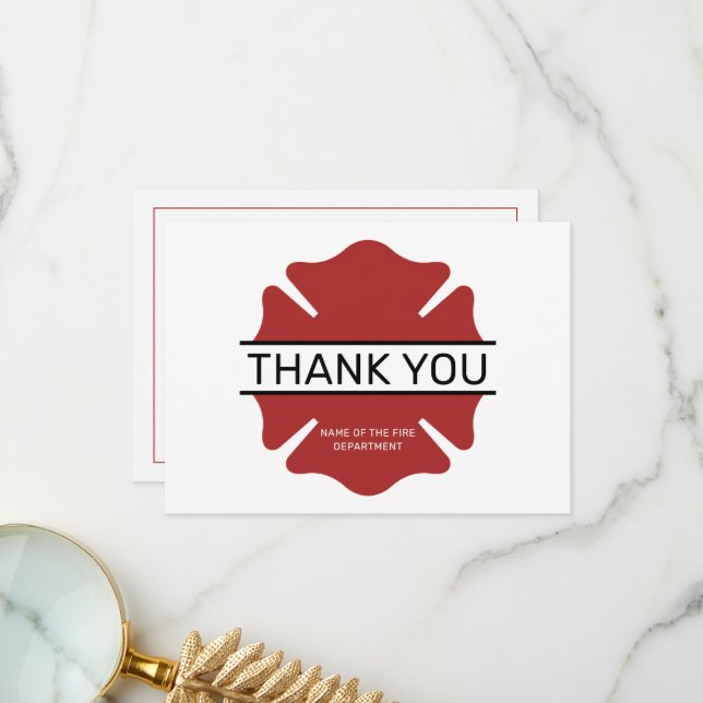 Custom Firefighter Red Logo Symbol  Thank You Card (Front/Back In Situ)