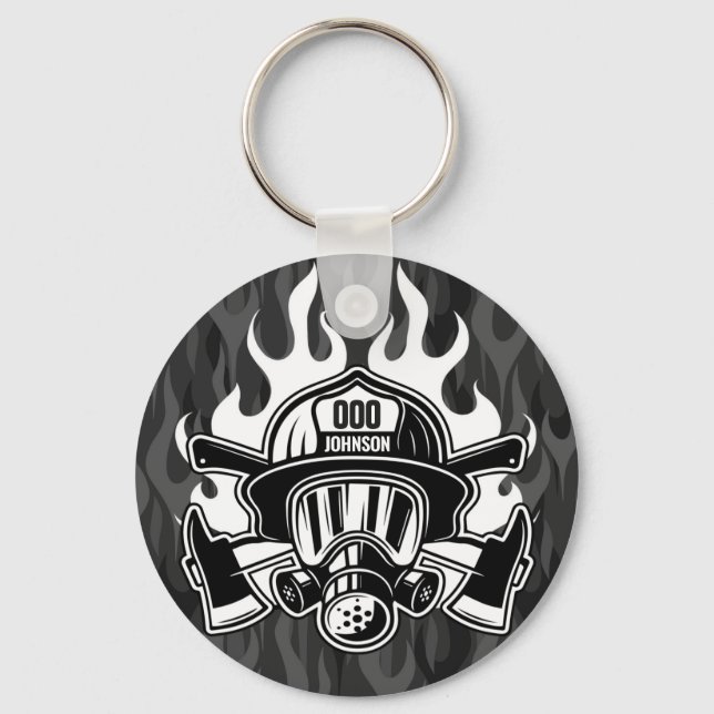 Custom Firefighter Rescue Fire Department Station  Key Ring (Front)