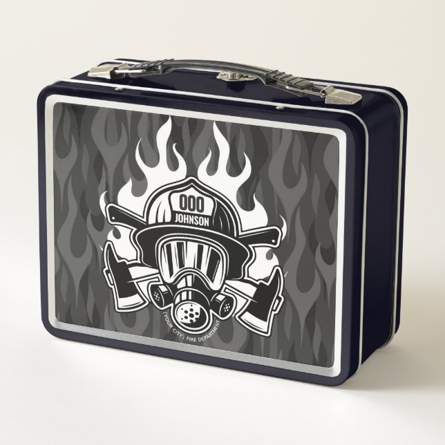 Custom Firefighter Rescue Fire Department Station Metal Lunch Box (Back)