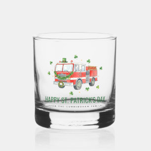Custom Firefighter St. Patrick's Day Fire Truck Whiskey Glass