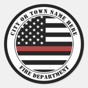 Custom Firefighter Thin Red Line Fire Department Classic Round Sticker