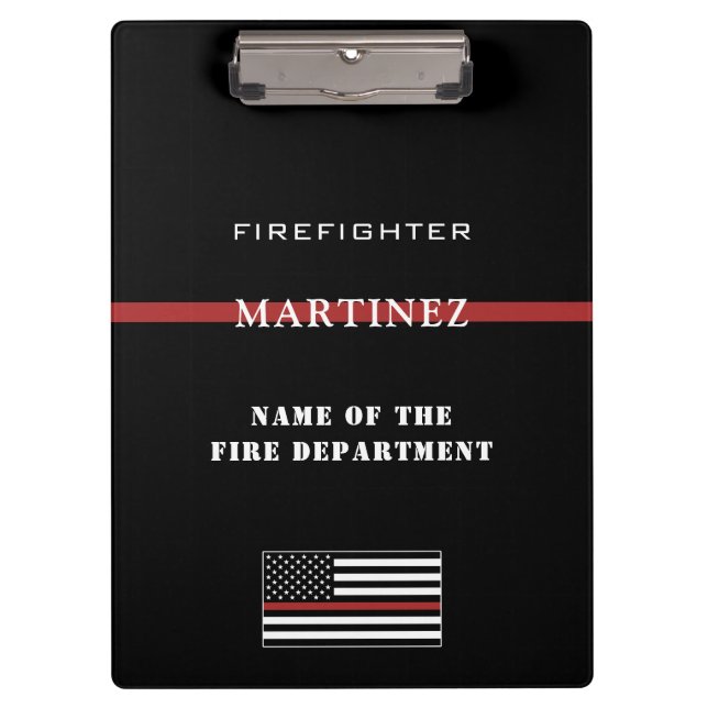 Custom Firefighter Thin Red Line Fire Department Clipboard (Front)