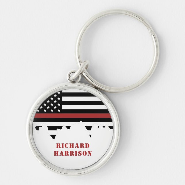 Custom Firefighter Thin Red Line Fire Department Key Ring (Front)
