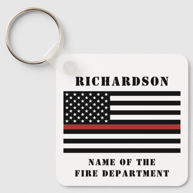Custom Firefighter Thin Red Line Fire Department Key Ring (Front)