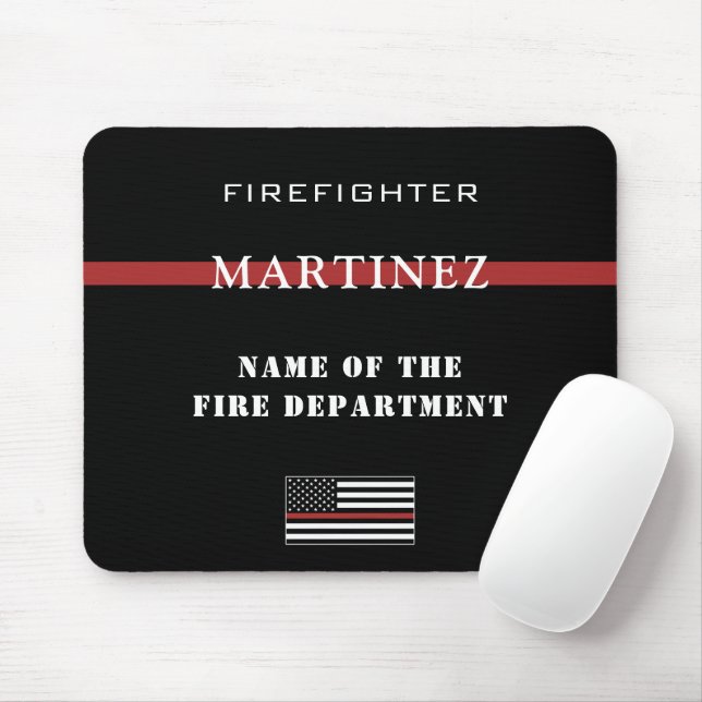 Custom Firefighter Thin Red Line Fire Department Mouse Mat (With Mouse)