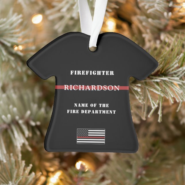 Custom Firefighter Thin Red Line Fire Department  Ornament (Tree)
