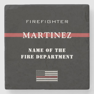Custom Firefighter Thin Red Line Fire Department Stone Coaster