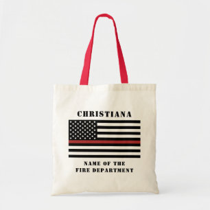 Custom Firefighter Thin Red Line Fire Department Tote Bag