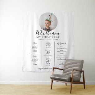 Custom First Birthday Photo Milestone Timeline Tapestry