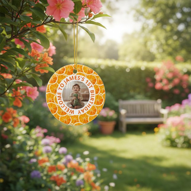 Custom First Birthday Round Ceramic Ornament  (Creator Uploaded)
