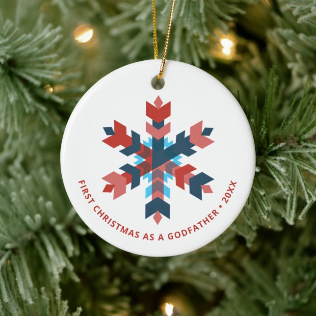 Custom First Christmas As A Godfather Snowflake Ceramic Tree Decoration (Tree)