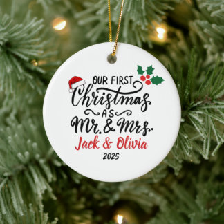 Custom First Christmas as Mr. & Mrs. Ornament