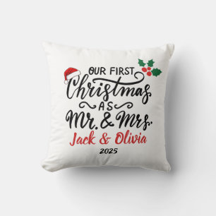 Custom First Christmas as Mr. & Mrs. Ornament Cushion