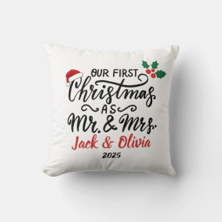 Custom First Christmas as Mr. & Mrs. Ornament Cushion