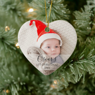 Custom First Christmas Baby Photo Name Ceramic Tree Decoration