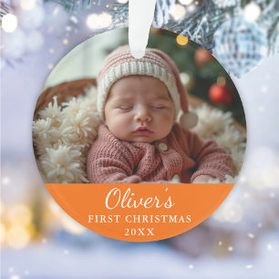 Custom First Christmas Baby Photo Orange Ornament