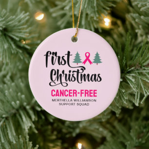 Custom FIRST CHRISTMAS Breast Cancer Free Ceramic Tree Decoration