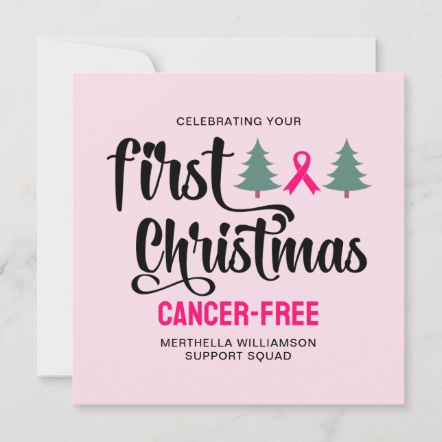 Custom FIRST CHRISTMAS Breast Cancer Free Holiday Card (Front)