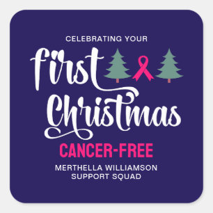Custom FIRST CHRISTMAS Breast Cancer Free Square Sticker
