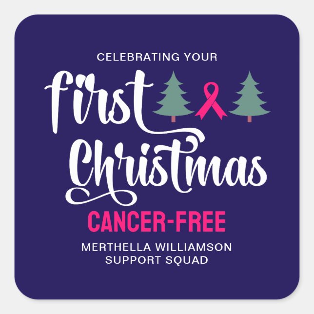 Custom FIRST CHRISTMAS Breast Cancer Free Square Sticker (Front)