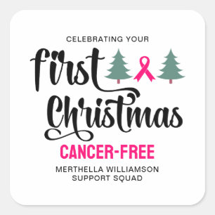 Custom FIRST CHRISTMAS Breast Cancer Free Square Sticker