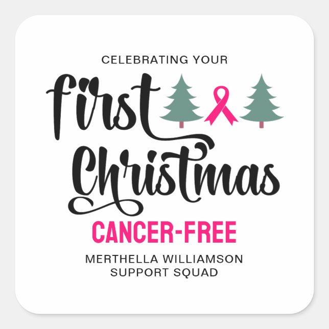 Custom FIRST CHRISTMAS Breast Cancer Free Square Sticker (Front)
