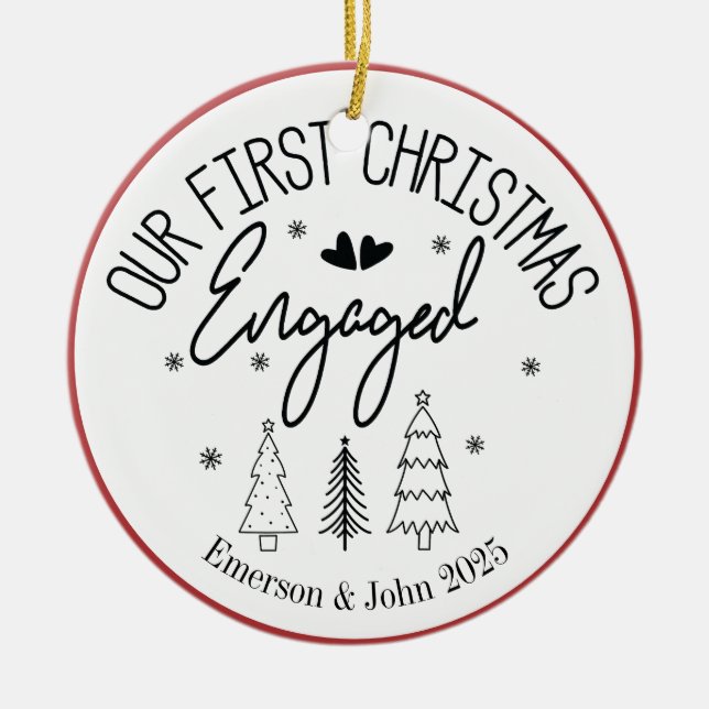 Custom First Christmas Engaged Ceramic Tree Decoration (Front)