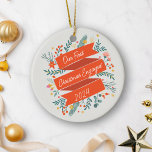 Custom First Christmas Engaged Festive Red 2024 Ceramic Tree Decoration<br><div class="desc">Celebrate a memorable milestone with this elegant "Our First Christmas Engaged 2024" ornament. Featuring a beautifully designed floral wreath and a festive red banner, this ornament is the perfect keepsake to commemorate the special moment of your first Christmas as an engaged couple. The vibrant floral details combined with the holiday...</div>