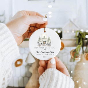 Custom First Christmas in Our New Home Family Ceramic Tree Decoration