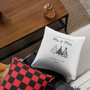Custom First Christmas Married Chequered pattern Cushion