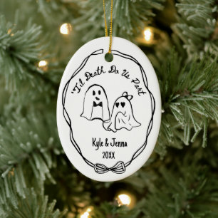 Custom First Christmas Married Spooky Ghost Doodle Ceramic Tree Decoration
